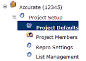 Project Defaults Tree